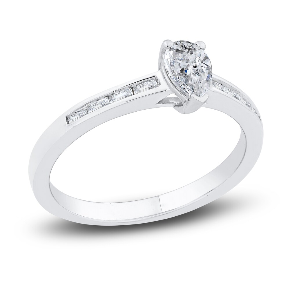 Diamond Engagement Ring 1/2 ct tw Pear-shaped/Baguette 14K White Gold 0ztQfmI3