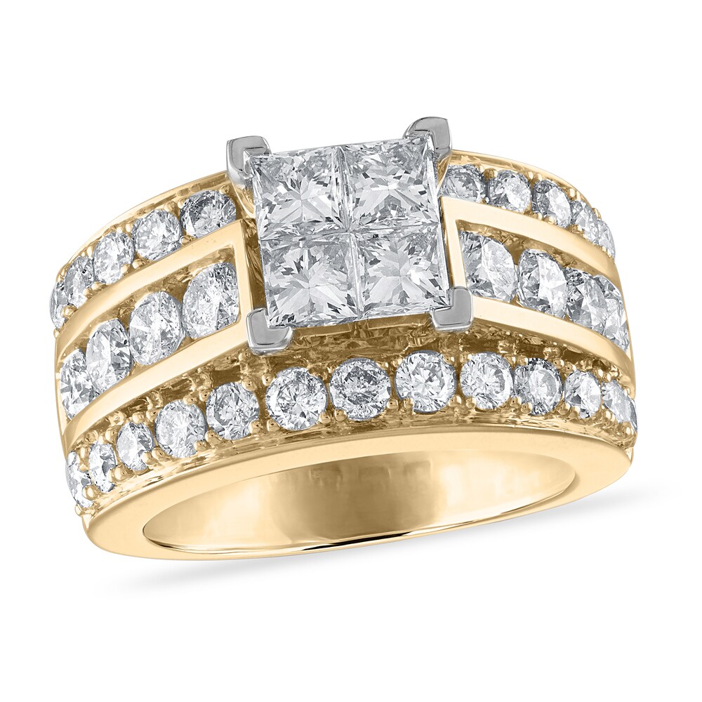 Diamond Engagement Ring 3-1/2 ct tw Princess/Round 14K Yellow Gold 12fr0Mid