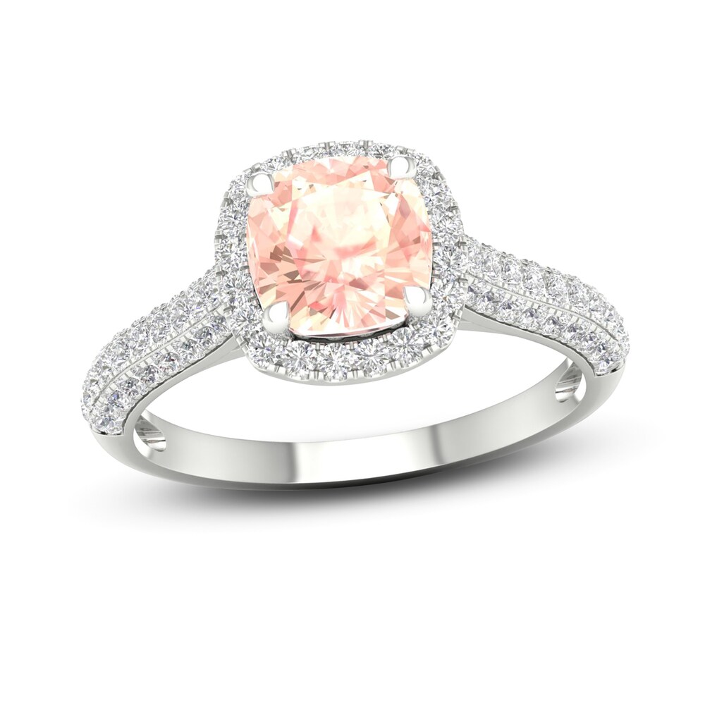 Natural Morganite Engagement Ring 1/2 ct tw Round/Cushion 14K White Gold 1L7adDbK