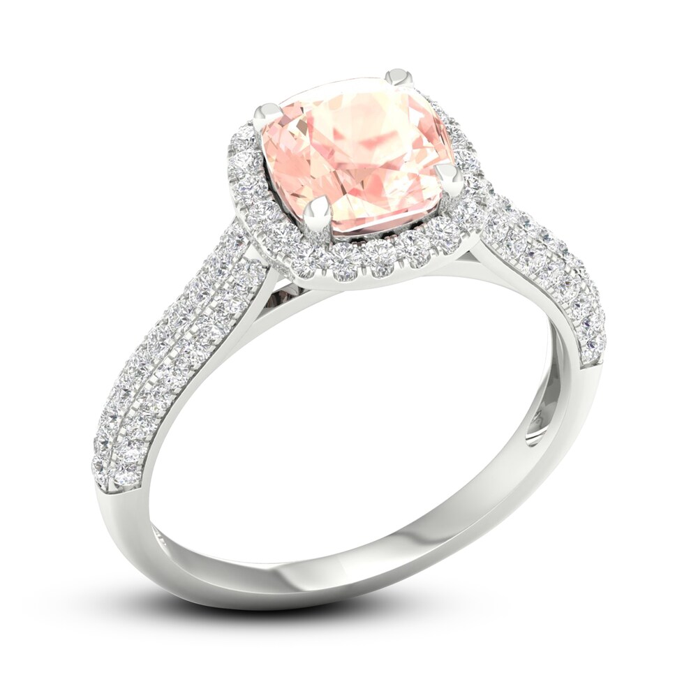 Natural Morganite Engagement Ring 1/2 ct tw Round/Cushion 14K White Gold 1L7adDbK