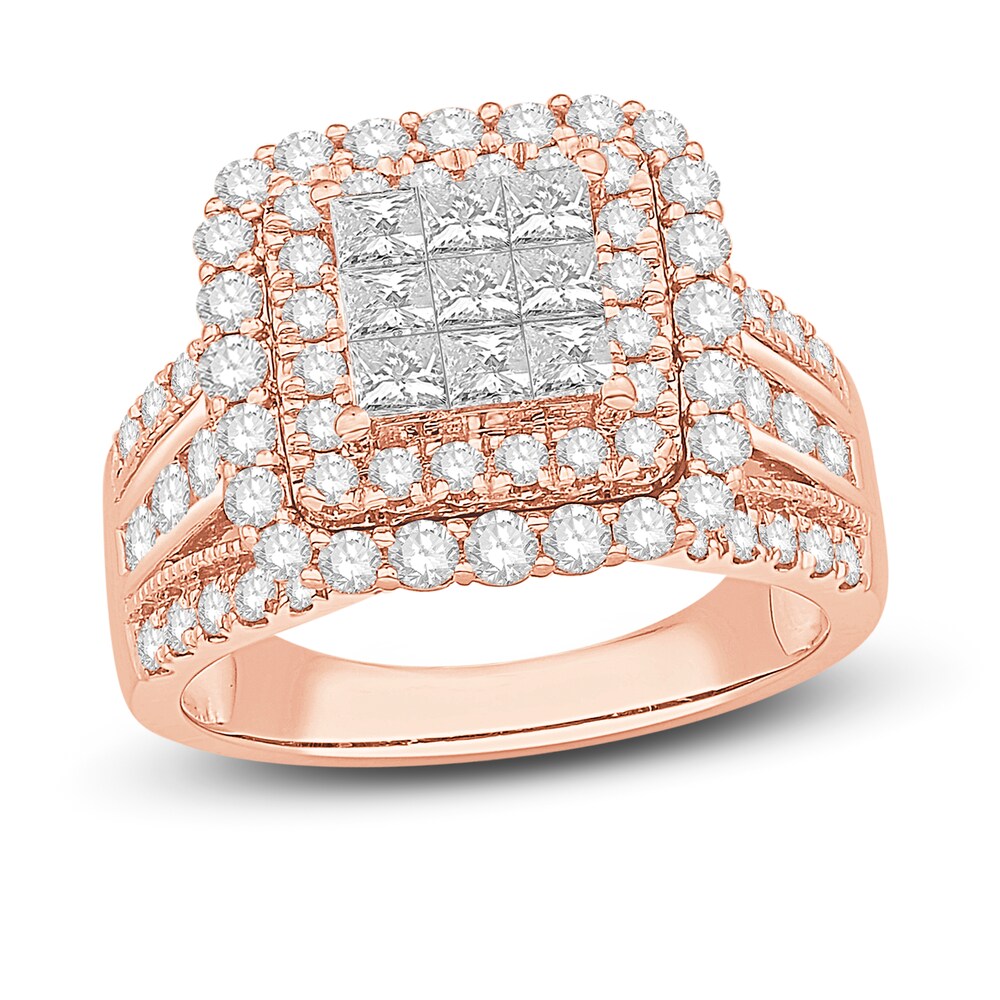 Diamond Engagement Ring 2 ct tw Princess/Round 14K Rose Gold 1NqaNJUM