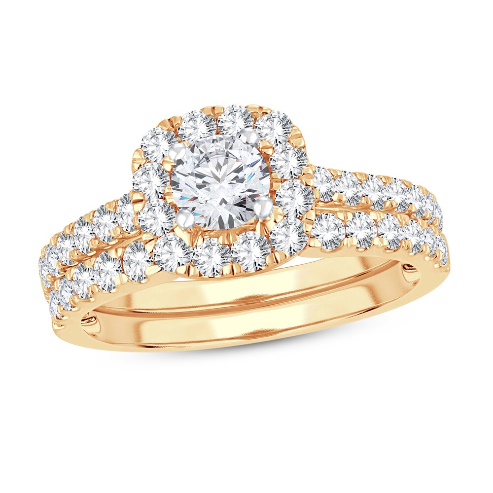 Diamond Bridal Set 1-1/2 ct tw Round-cut 14K Yellow Gold 1aGtn5I2