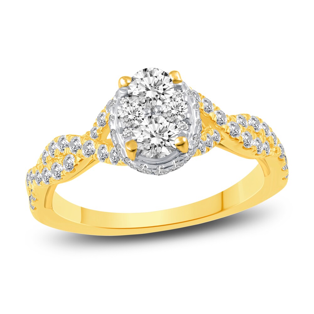 Diamond Oval Halo Engagement Ring 1 ct tw Round 14K Yellow Gold 1ha8g0Rr