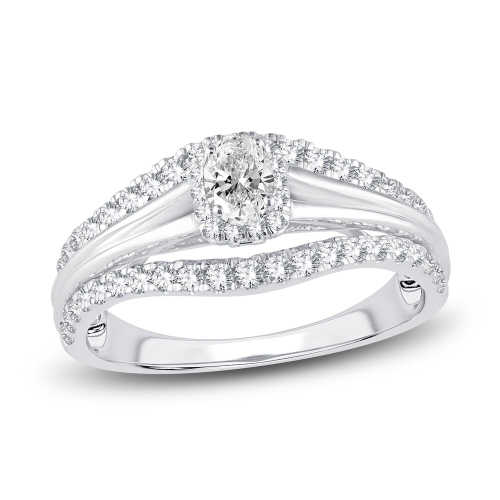 Diamond Halo Engagement Ring 3/4 ct tw Oval/Round 14K White Gold 1kDFmV22