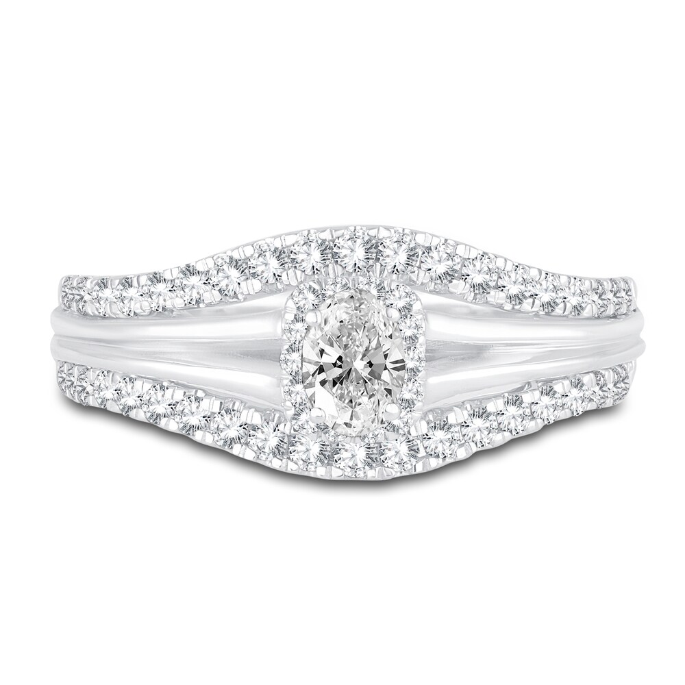 Diamond Halo Engagement Ring 3/4 ct tw Oval/Round 14K White Gold 1kDFmV22