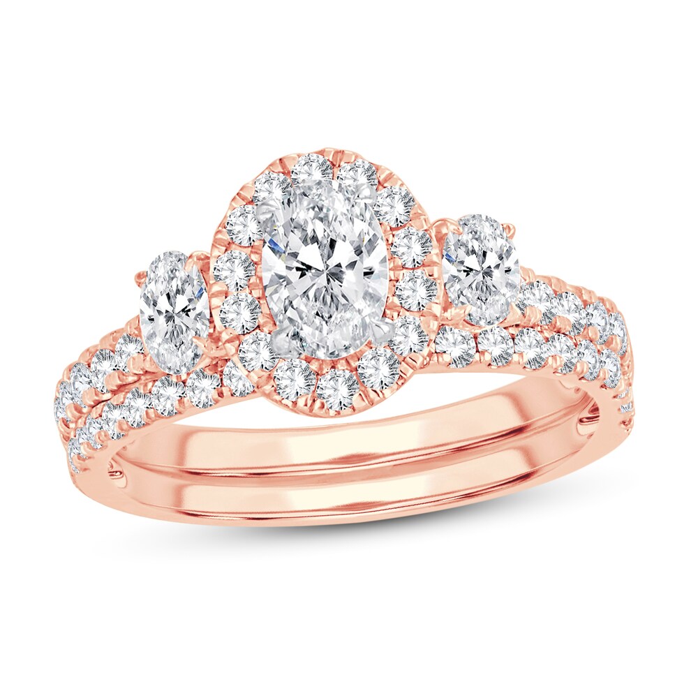 Diamond Bridal Set 1-1/2 ct tw Oval/Round-cut 14K Rose Gold 29qPIKYw