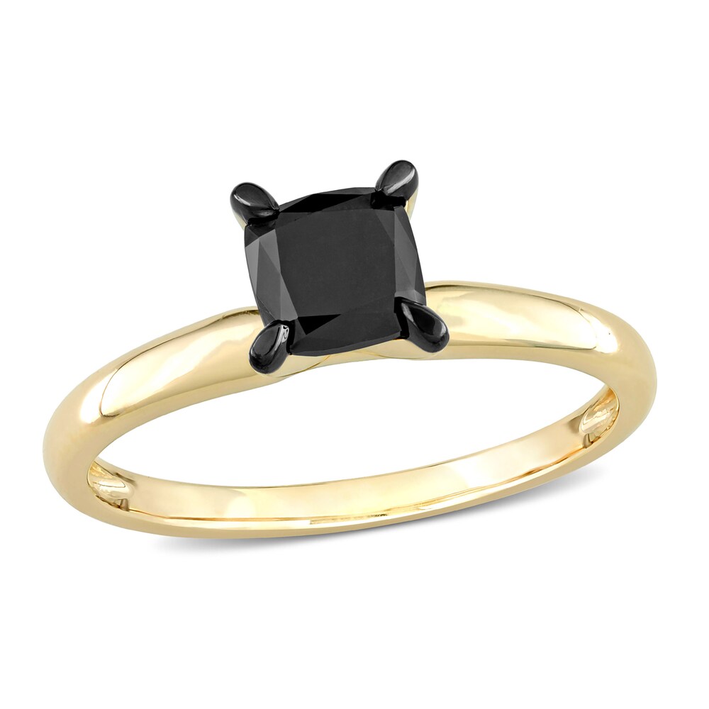Black Diamond Solitaire Engagement Ring 1 ct tw Cushion-cut 14K Yellow Gold 2Aqy6WmX
