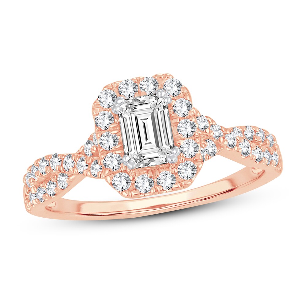 Diamond Engagement Ring 1 ct tw Round/Emerald 14K Rose Gold 2EQ0n7ZU