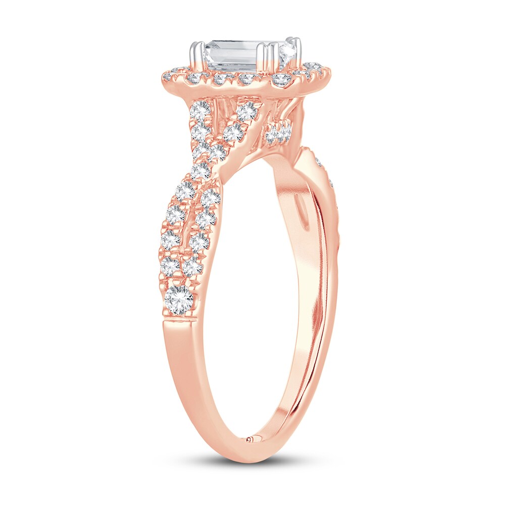 Diamond Engagement Ring 1 ct tw Round/Emerald 14K Rose Gold 2EQ0n7ZU