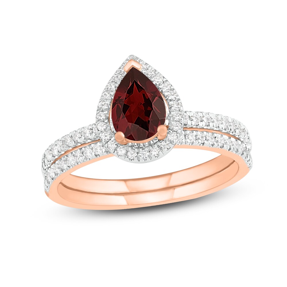 Natural Garnet Bridal Set 1/3 ct tw Diamonds 14K Rose Gold 2EfHwgvZ [2EfHwgvZ]