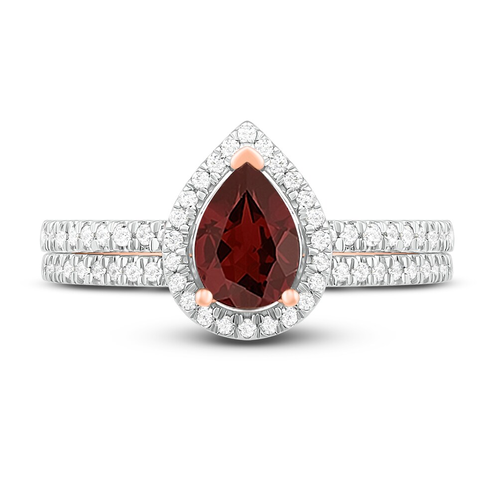 Natural Garnet Bridal Set 1/3 ct tw Diamonds 14K Rose Gold 2EfHwgvZ