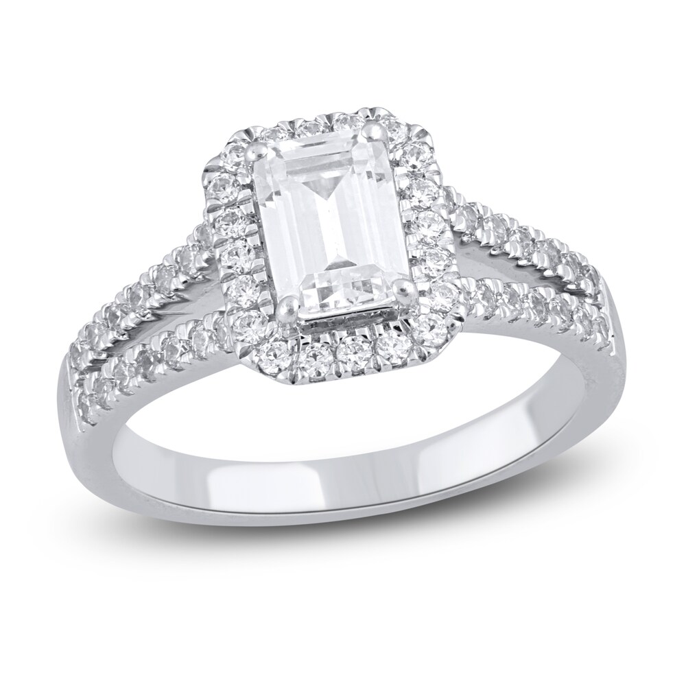 Diamond Engagement Ring 1-1/2 ct tw Emerald/Round 14K White Gold 2axS0Igm