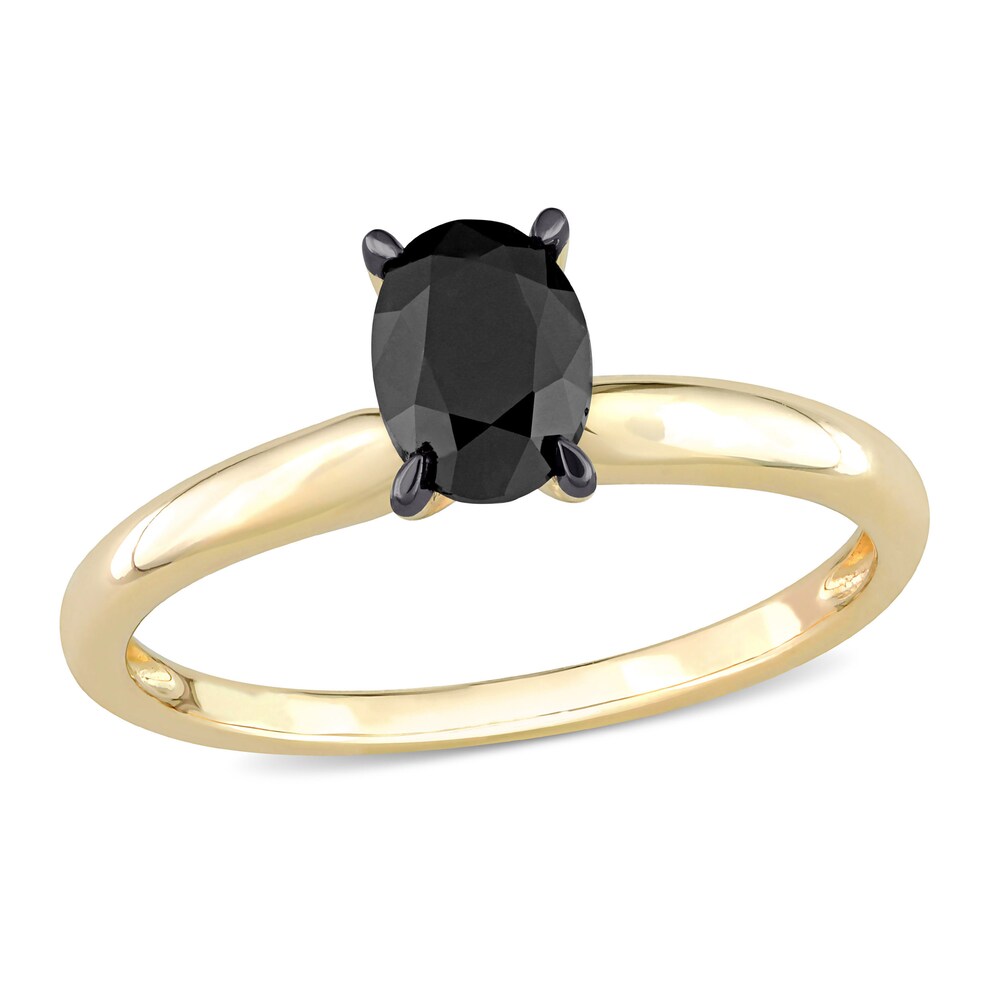 Black Diamond Solitaire Engagement Ring 1 ct tw Oval-cut 14K Yellow Gold 2cI8hEEN