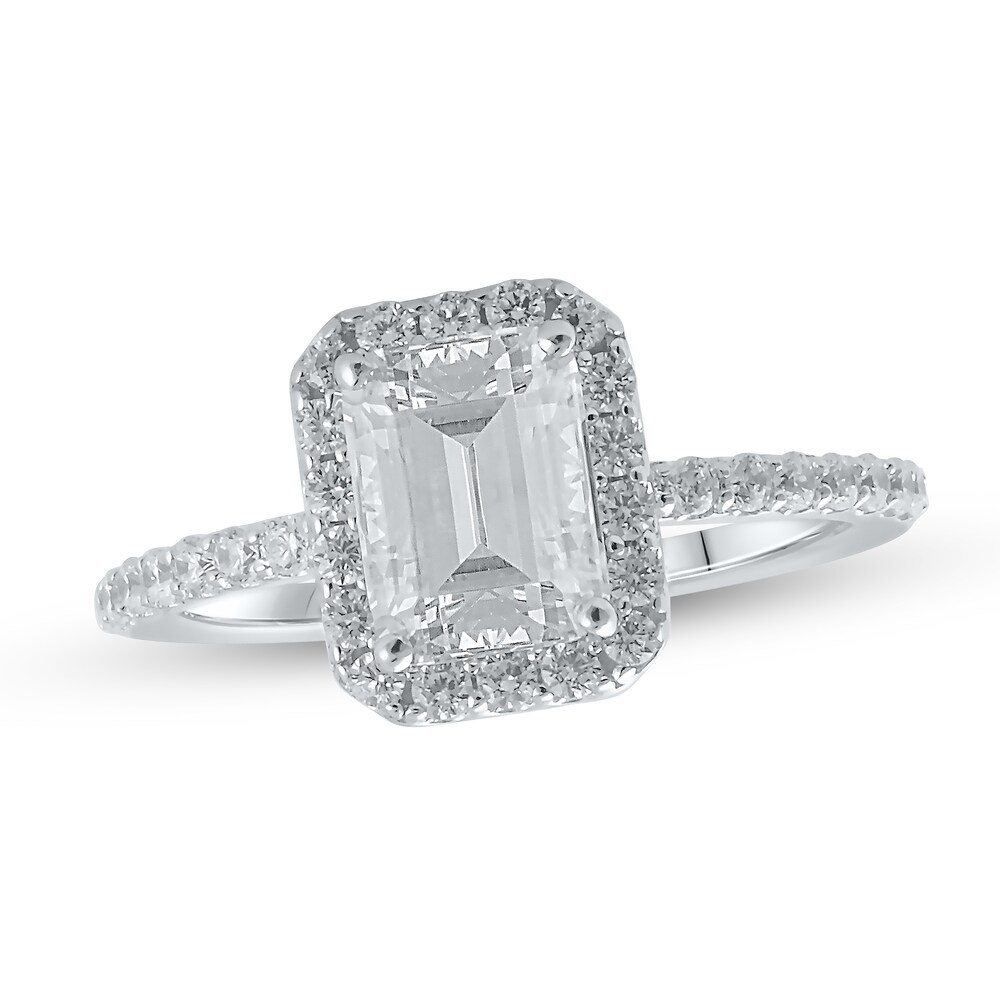 Lab-Created Diamond Engagement Ring 2 ct tw Emerald/Round 14K White Gold 2gFRVI9w