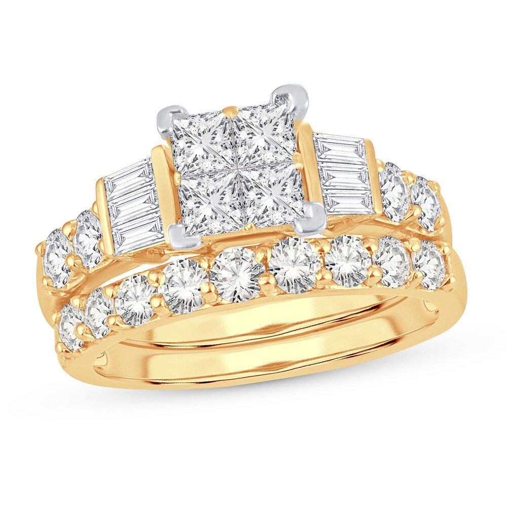 Diamond Bridal Set 2 ct tw Round/Princess/Baguette 14K Yellow Gold 2gYrYiMj