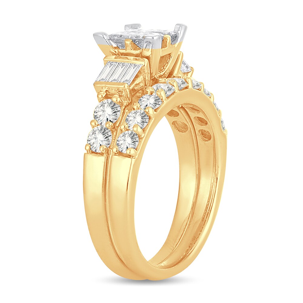 Diamond Bridal Set 2 ct tw Round/Princess/Baguette 14K Yellow Gold 2gYrYiMj