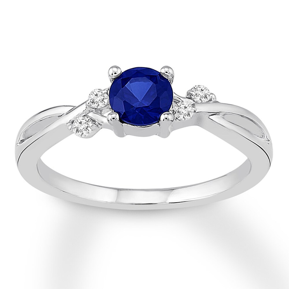 Natural Sapphire Engagement Ring 1/15 ct tw Diamonds 14K Gold 2mAykM0u