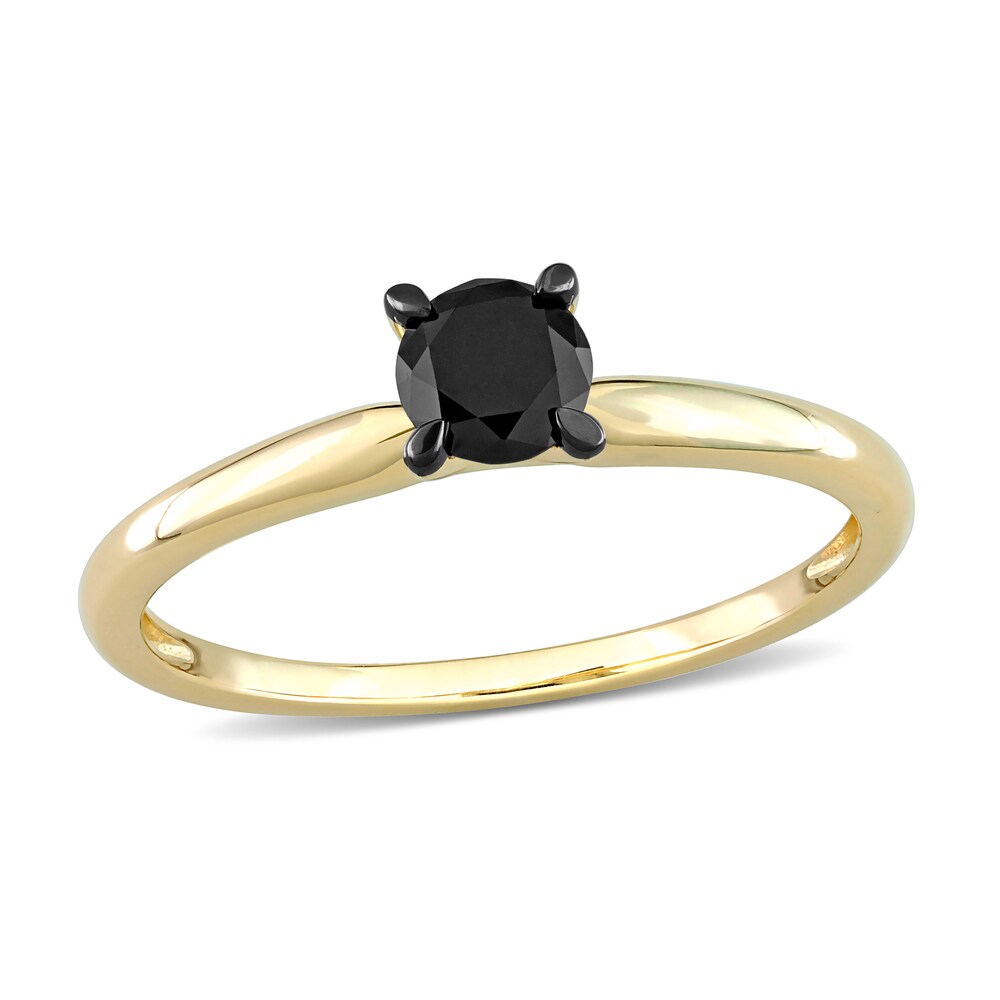 Black Diamond Solitaire Engagement Ring 1/2 ct tw Round-cut 14K Yellow Gold 2nUTAIwg