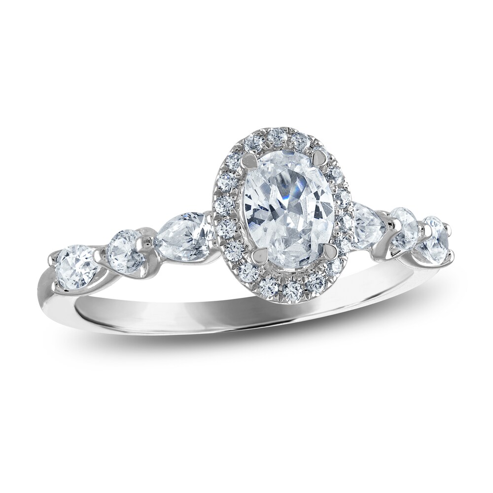 Certified Diamond Engagement Ring 1 ct tw Oval/Round /Pear 14K White Gold 2u2nljli
