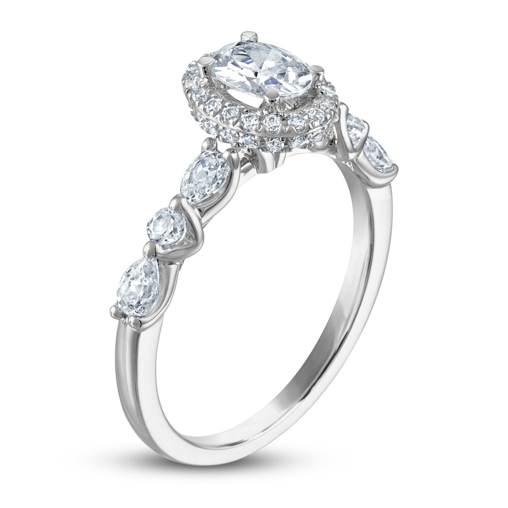 Certified Diamond Engagement Ring 1 ct tw Oval/Round /Pear 14K White Gold 2u2nljli