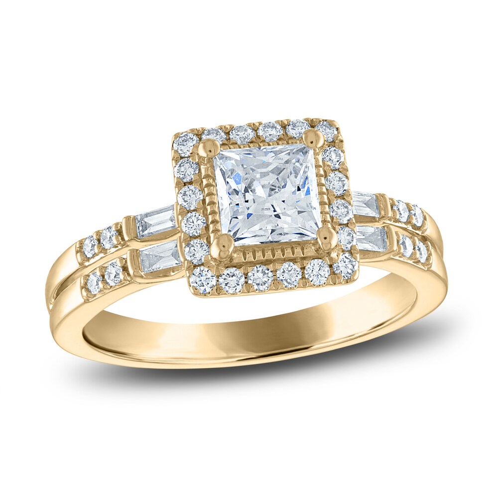Certified Diamond Engagement Ring 1 ct tw Pear/Round /Baguette 14K Yellow Gold 35zVPEns