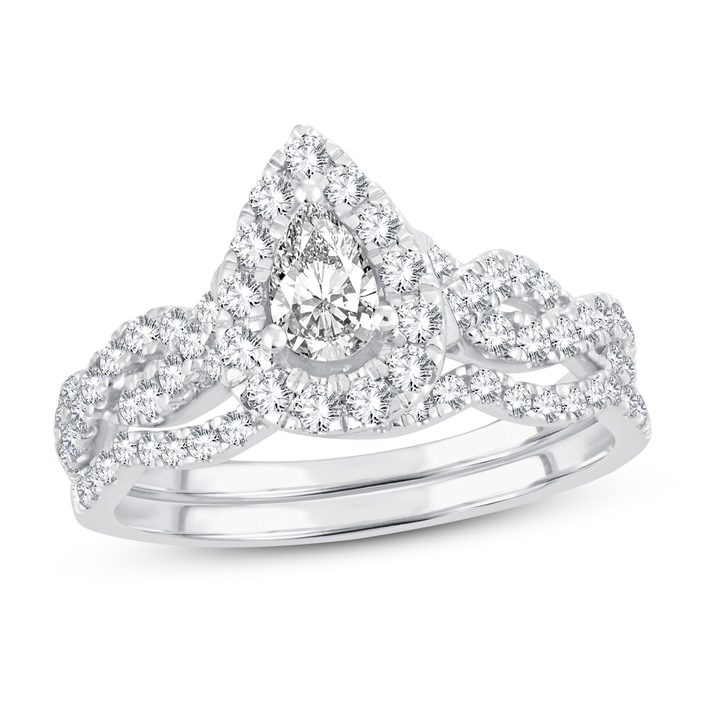 Diamond Bridal Set 1 ct tw Pear-shaped/Round-cut 14K White Gold 36G28bmg