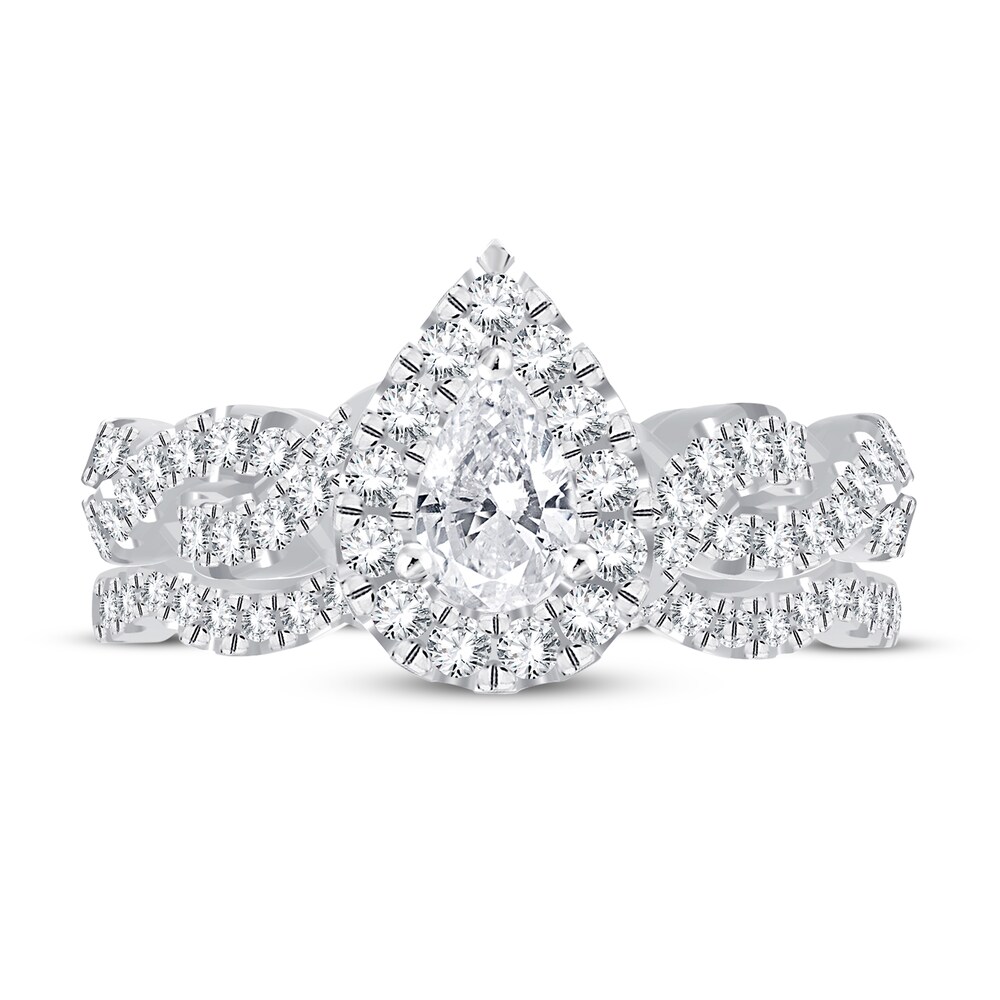 Diamond Bridal Set 1 ct tw Pear-shaped/Round-cut 14K White Gold 36G28bmg