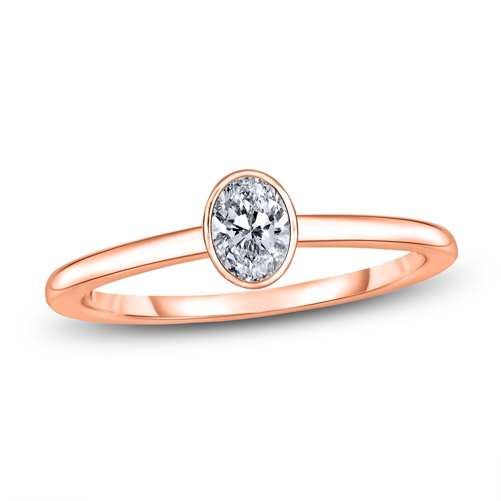 Diamond Solitaire Engagement Ring 1/2 ct tw Bezel-Set Oval 14K Rose Gold (I2/I) 3BTNjaSq