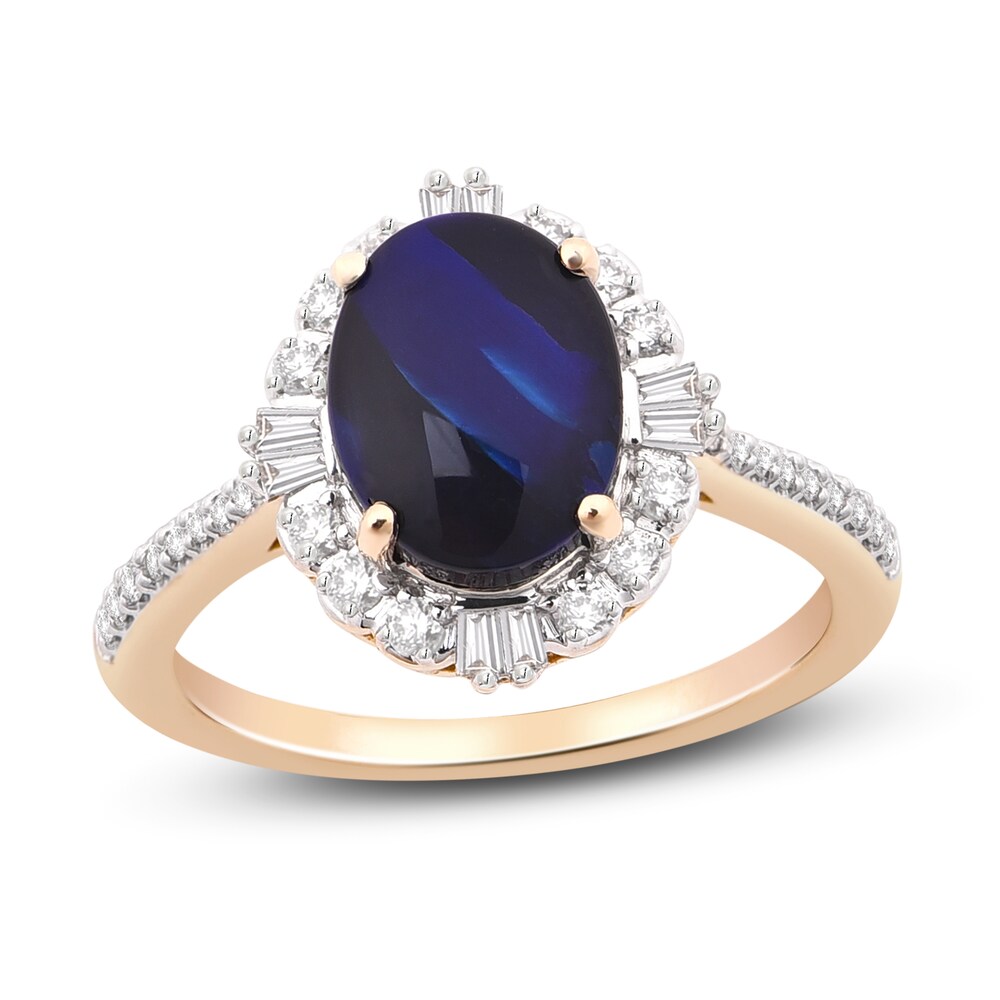 Natural Blue Opal Engagement Ring 1/3 ct tw Diamonds 14K Yellow Gold 3CEg0Bld