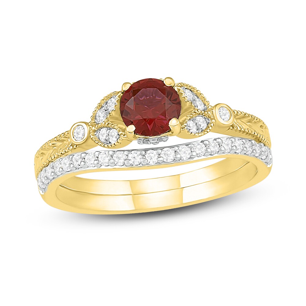 Natural Garnet Bridal Set 1/4 ct tw Diamonds 14K Yellow Gold 3DDz6nHA