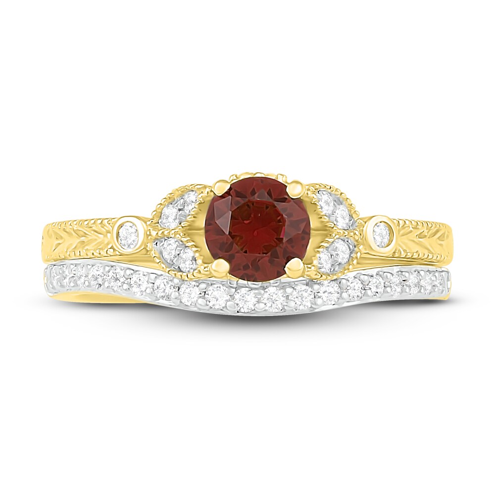 Natural Garnet Bridal Set 1/4 ct tw Diamonds 14K Yellow Gold 3DDz6nHA