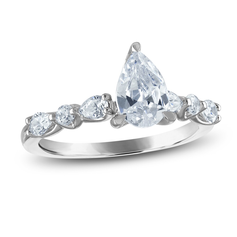 Certified Diamond Engagement Ring 1-3/8 ct tw Round /Pear 14K White Gold 3EGiU66Q