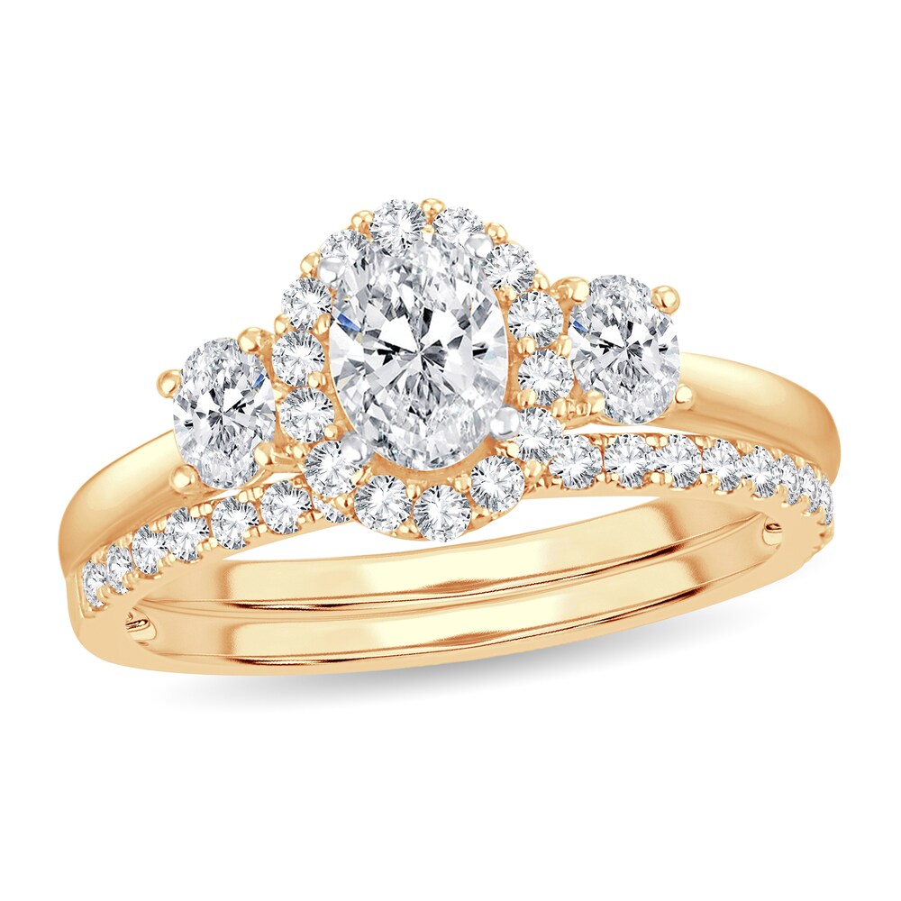 Diamond Bridal Set 1-1/5 ct tw Oval/Round-cut 14K Yellow Gold 3QgE1FBl