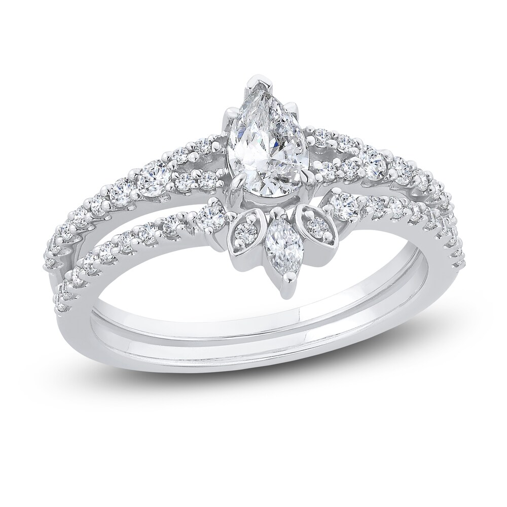 Diamond Engagement Ring 3/4 ct tw Pear-shaped/Round/Marquise 14K White Gold 3apko26g