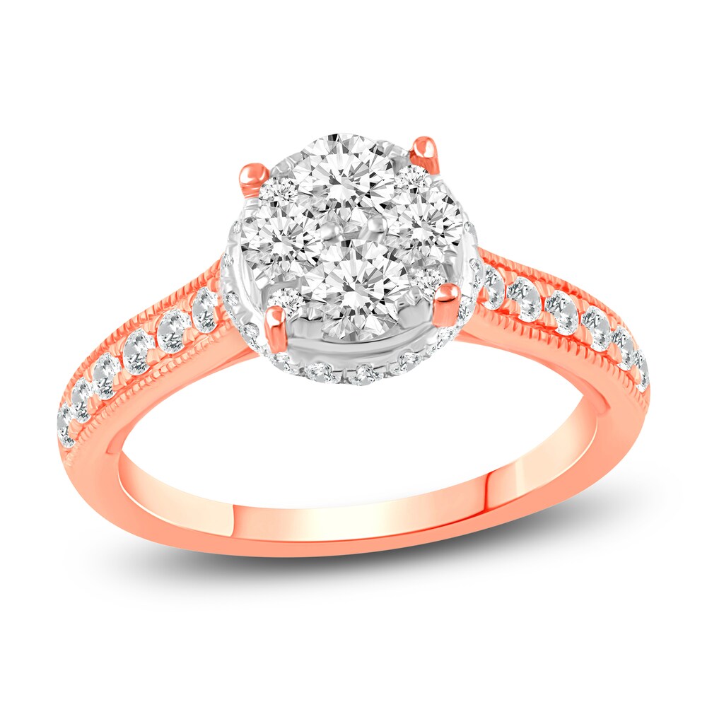 Diamond Halo Engagement Ring 3/4 ct tw Round 14K Rose Gold 3l2xG1uZ