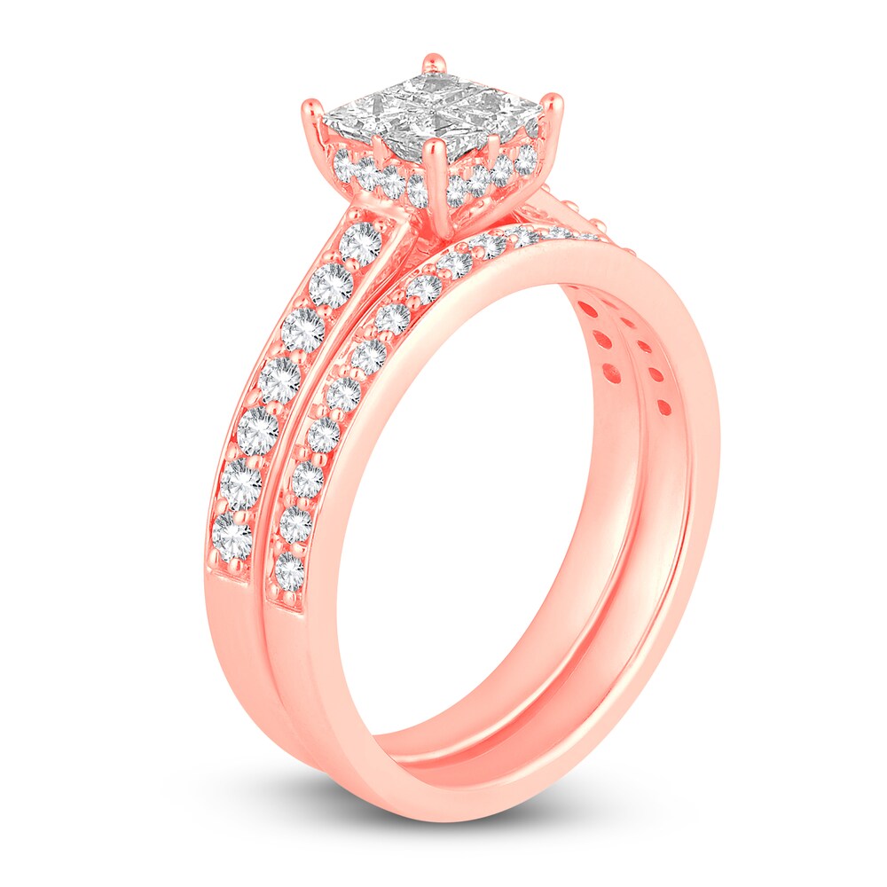 Diamond Bridal Set 1 ct tw Princess/Round 14K Rose Gold 3mxLF420