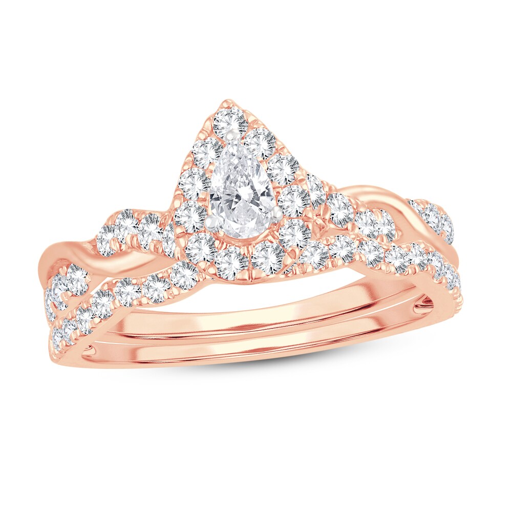 Diamond Bridal Set 1 ct tw Pear-shaped/Round-cut 14K Rose Gold 3plnvTRK