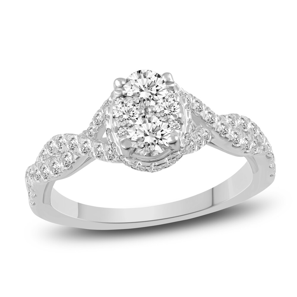 Diamond Oval Halo Engagement Ring 1 ct tw Round 14K White Gold 3vnfSQUk