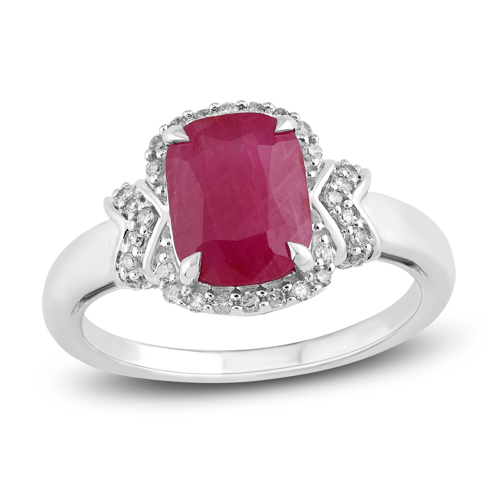 Natural Ruby Engagement Ring 1/6 ct tw Diamonds 14K White Gold 40akSlo1