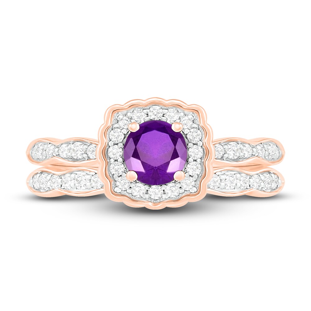 Natural Amethyst Bridal Set 1/5 ct tw Diamonds 14K Rose Gold 4Bt3gidf