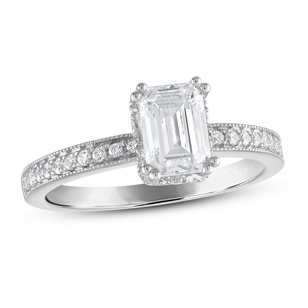 Diamond Engagement Ring 1-3/4 ct tw Emerald/Round 14K White Gold 4E1fkKaF