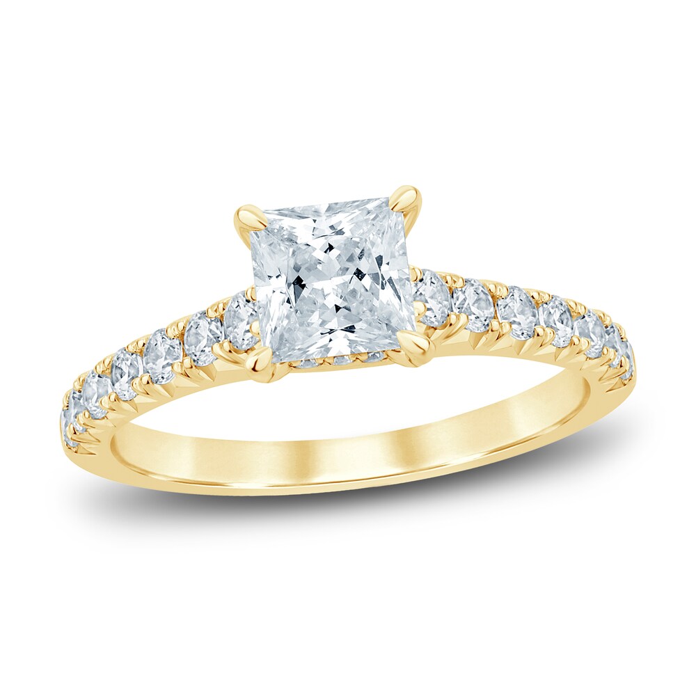 Diamond Hidden Halo Engagement Ring 1-1/2 ct tw Princess/Round 14K Yellow Gold 4NSZ205t