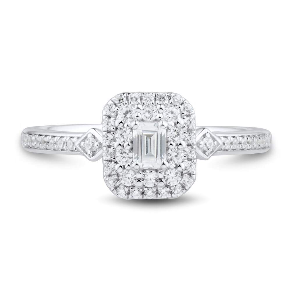 Diamond Engagement Ring 3/8 ct tw Emerald/Round 14K White Gold 4azXscO0