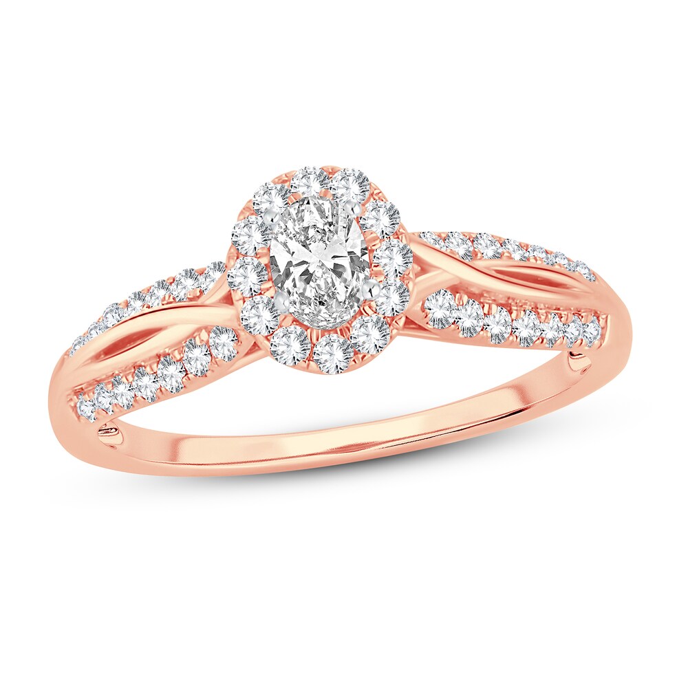 Diamond Engagement Ring 1/2 ct tw Round/Oval 14K Rose Gold 4d0sf3yZ