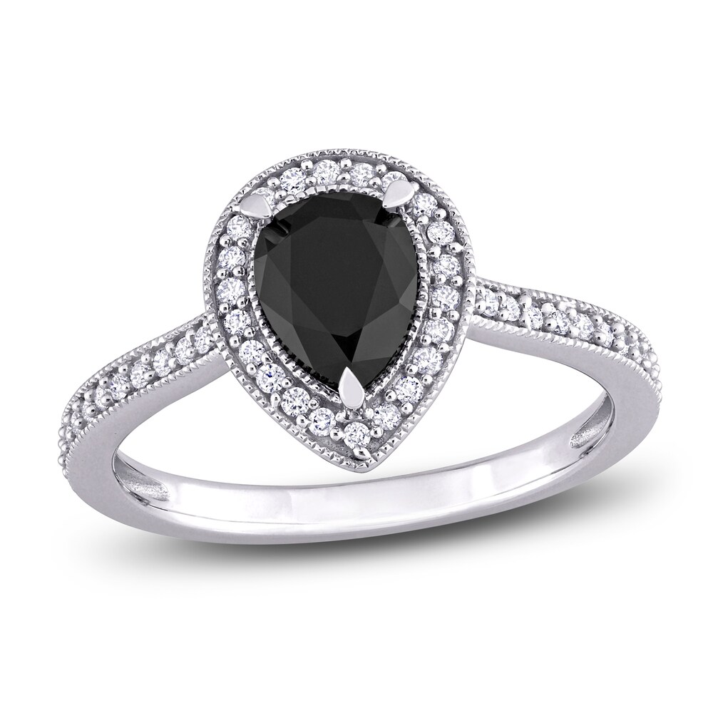 Black & White Diamond Halo Engagement Ring 1-1/4 ct tw Pear/Round 14K White Gold 4dCAqNEE