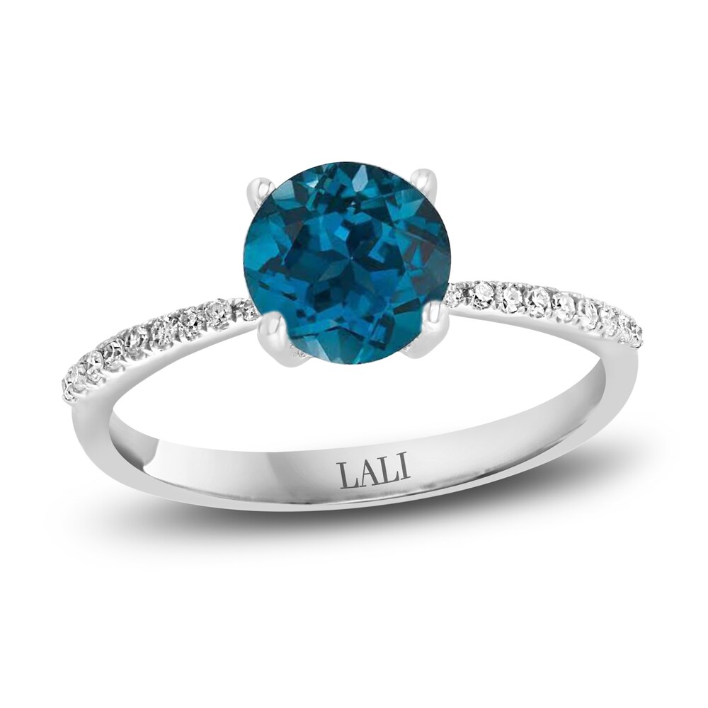 LALI Jewels Natural Blue Topaz Engagement Ring 1/15 ct t Diamonds 14K White Gold 4sdGRcDL