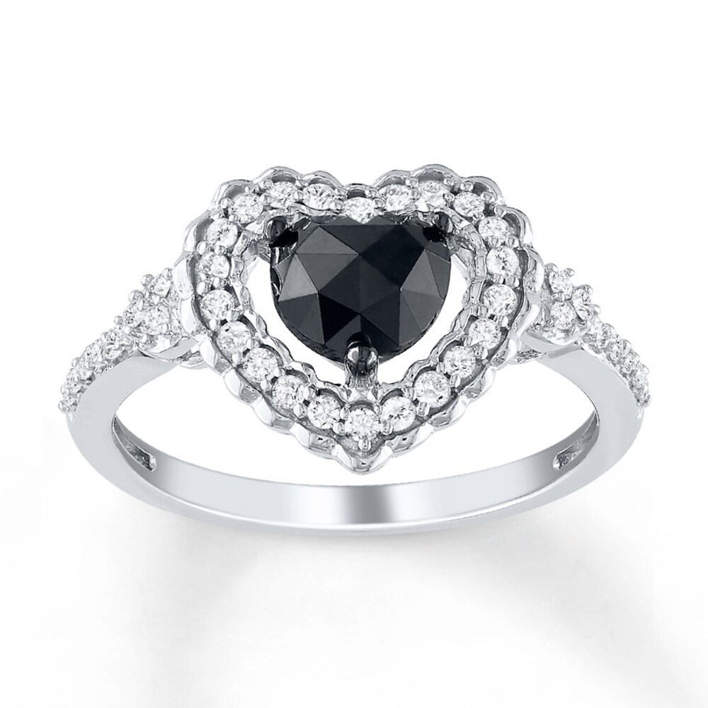Black Diamond Ring 1 ct tw Heart-shaped 10K White Gold 4y9zGYJY