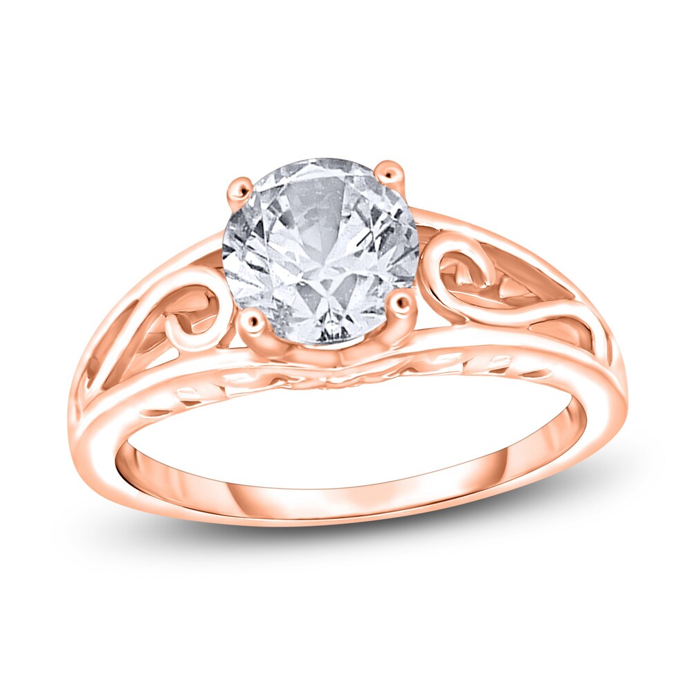 Diamond Solitaire Scroll Engagement Ring 1 ct tw Round 14K Rose Gold (I2/I) 52QKDixD [52QKDixD]
