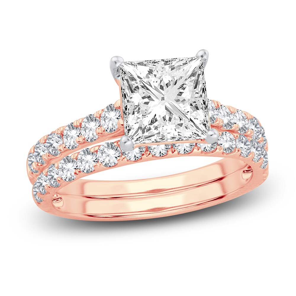 Lab-Created Diamond Bridal Set 3 ct tw Princess/Round 14K Rose Gold 5B7zRP3b