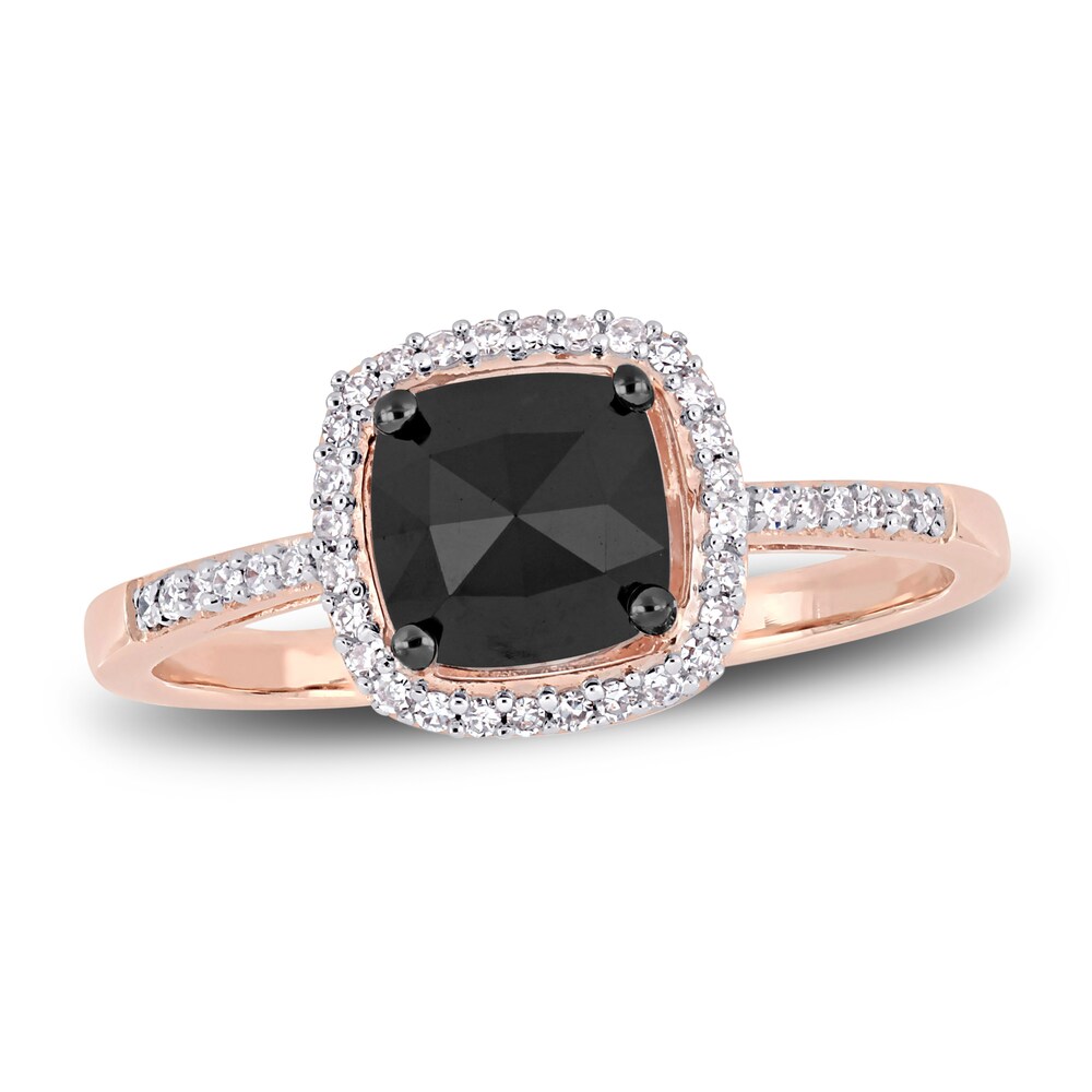 Black & White Diamond Halo Engagement Ring 1 ct tw Round 14K Rose Gold 5FvOrV3R